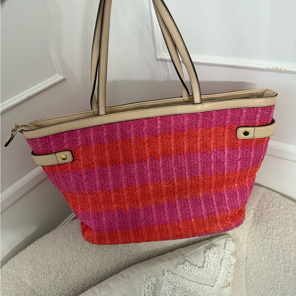 bebe Pink‎ and Orange Striped Tote Bag